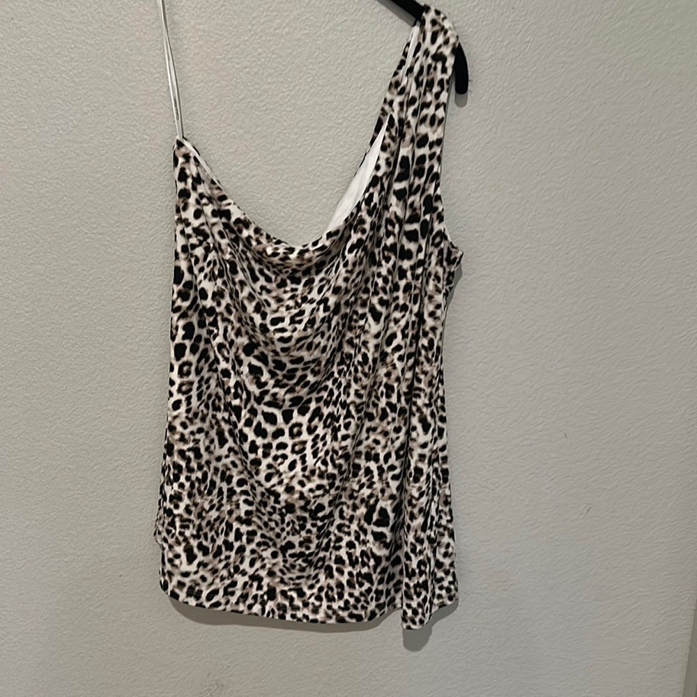 Calvin Klein one shoulder animal print blouse